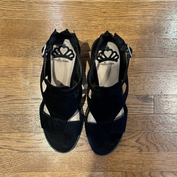 Suede sandals with block heels black - Picture 2 of 4